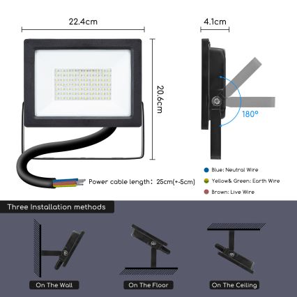 Aigostar - LED Reflektor LED/50W/230V 6400K IP65 čierna