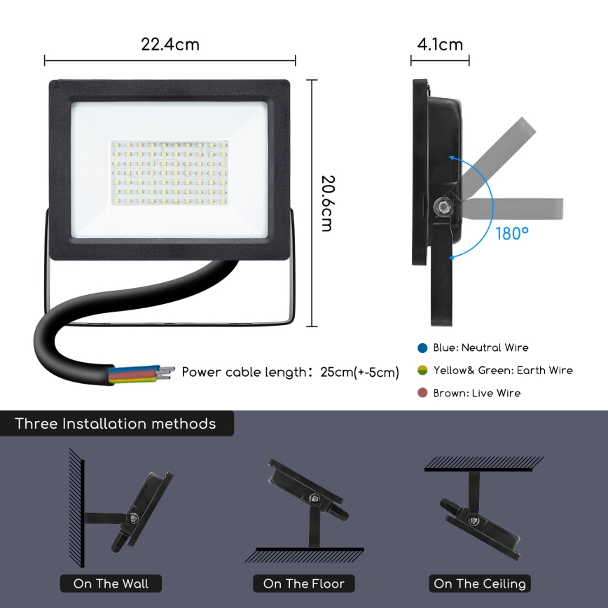 Aigostar - LED Reflektor LED/50W/230V 6400K IP65 čierna