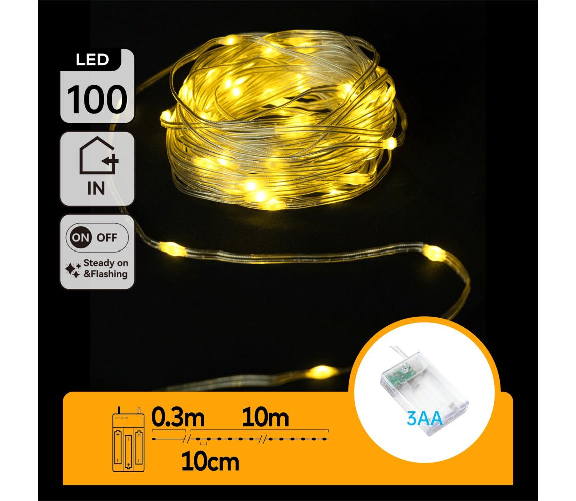 B.V.  - LED reťaz 100xLED/3xAA 10,3m teplá biela B10303KQ0