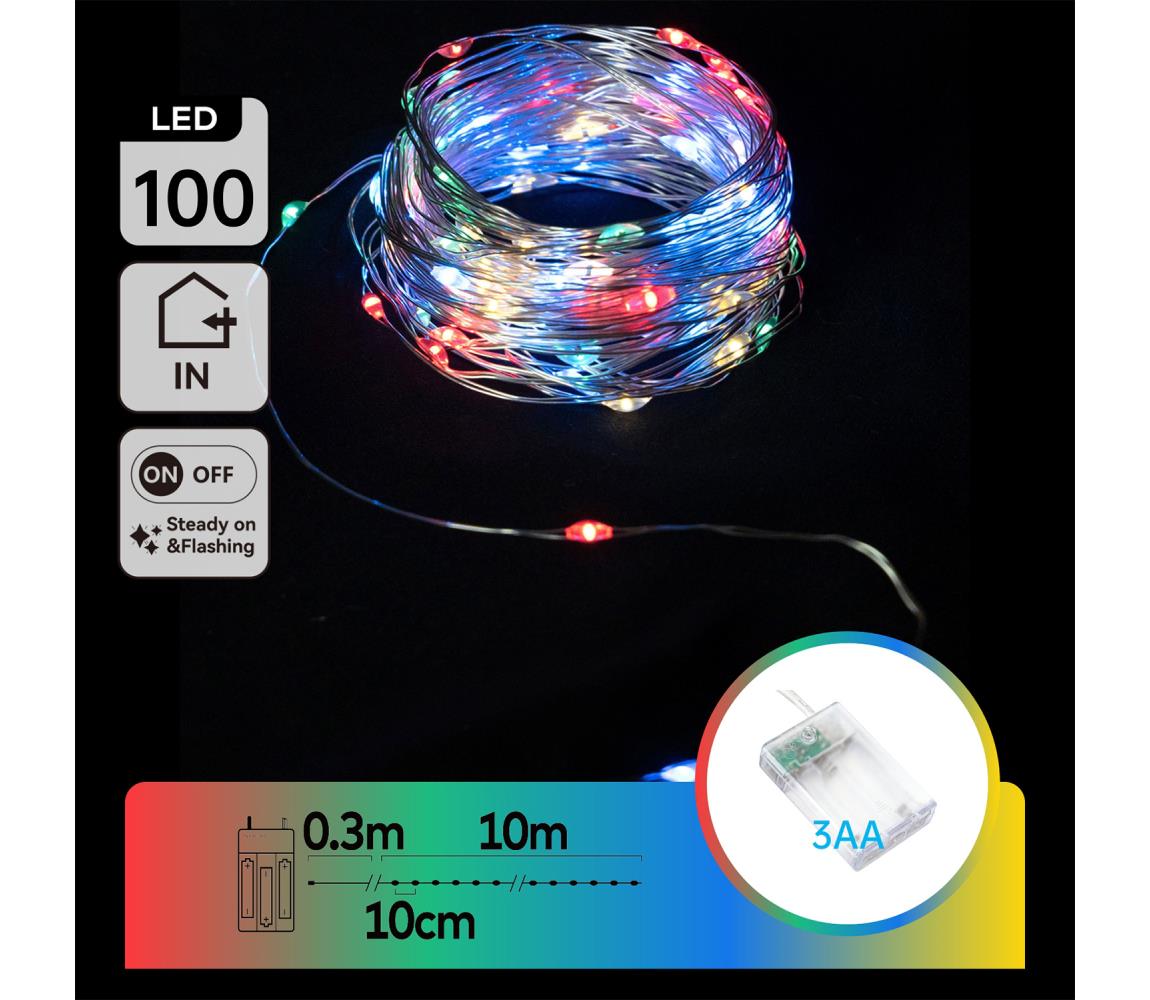 B.V. - LED reťaz 100xLED/3xAA 10,3m viacfarebná B10303KP6