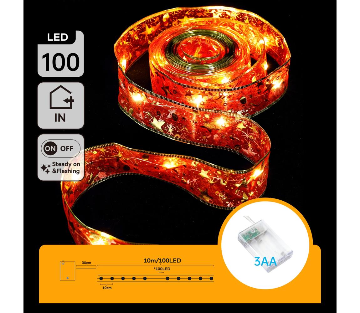 B.V. - LED reťaz 100xLED/3xAA 10m teplá biela červená B103033XH