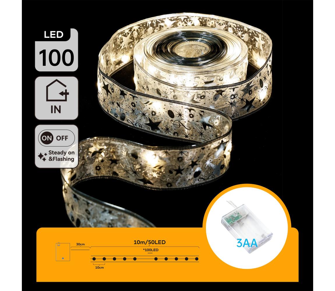 B.V. - LED reťaz 100xLED/3xAA 10m teplá biela strieborná B103033XE