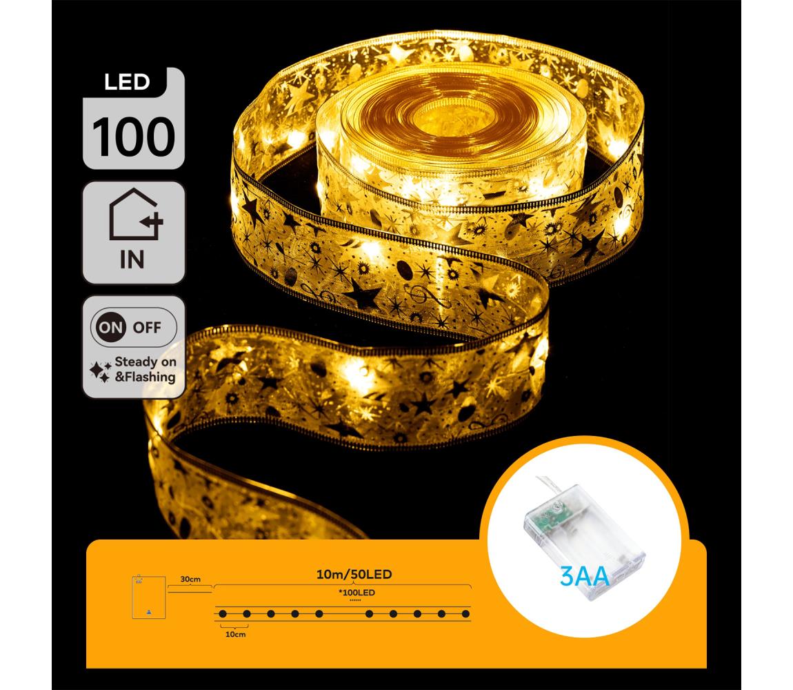 B.V. - LED reťaz 100xLED/3xAA 10m teplá biela zlatá B103033XB