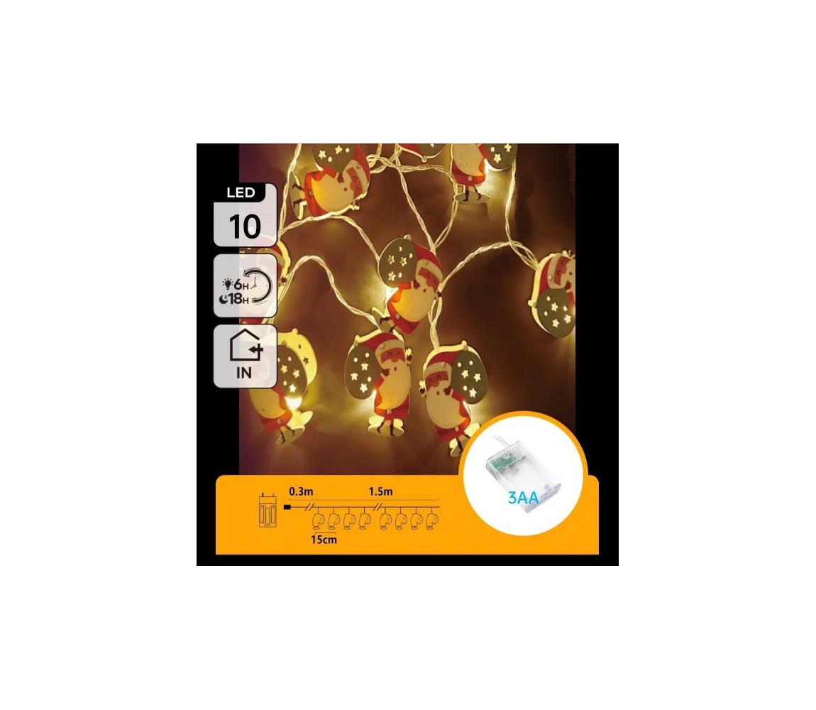B.V.  - LED reťaz 10xLED/3xAA 1,5m teplá biela Santa Claus B10303Q6M