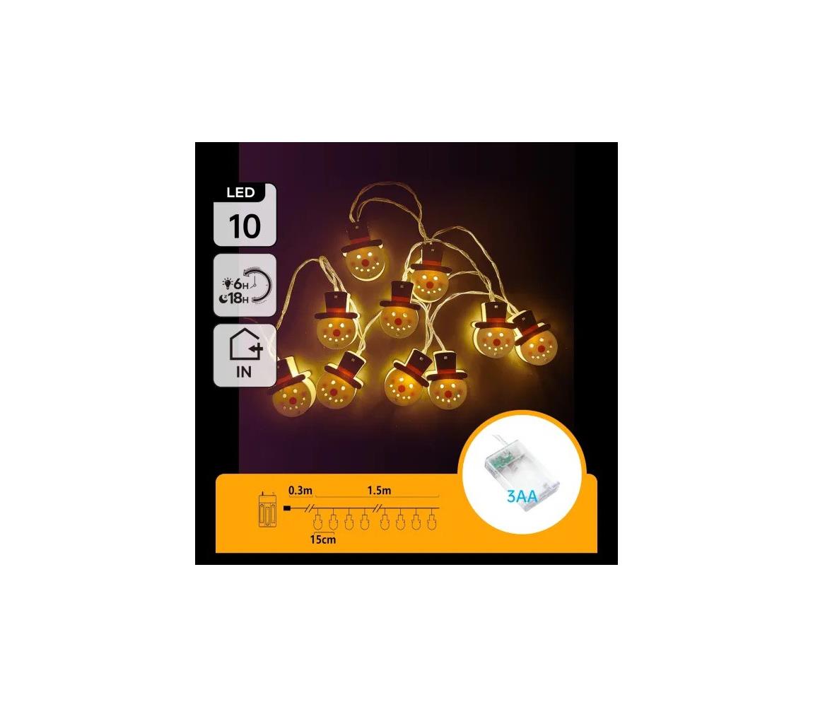 B.V.  - LED reťaz 10xLED/3xAA 1,5m teplá biela snehuliak B10303Q6N