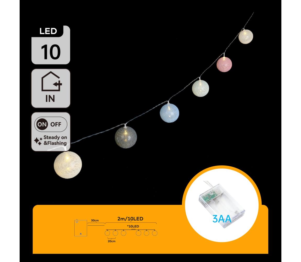 B.V. - LED reťaz 10xLED/3xAA 2 m teplá biela B103033WU