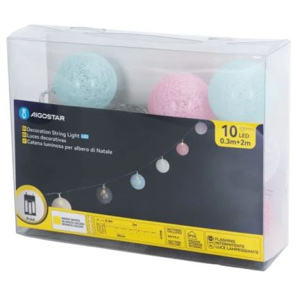 Aigostar - LED reťaz 10xLED/3xAA 2 m teplá biela