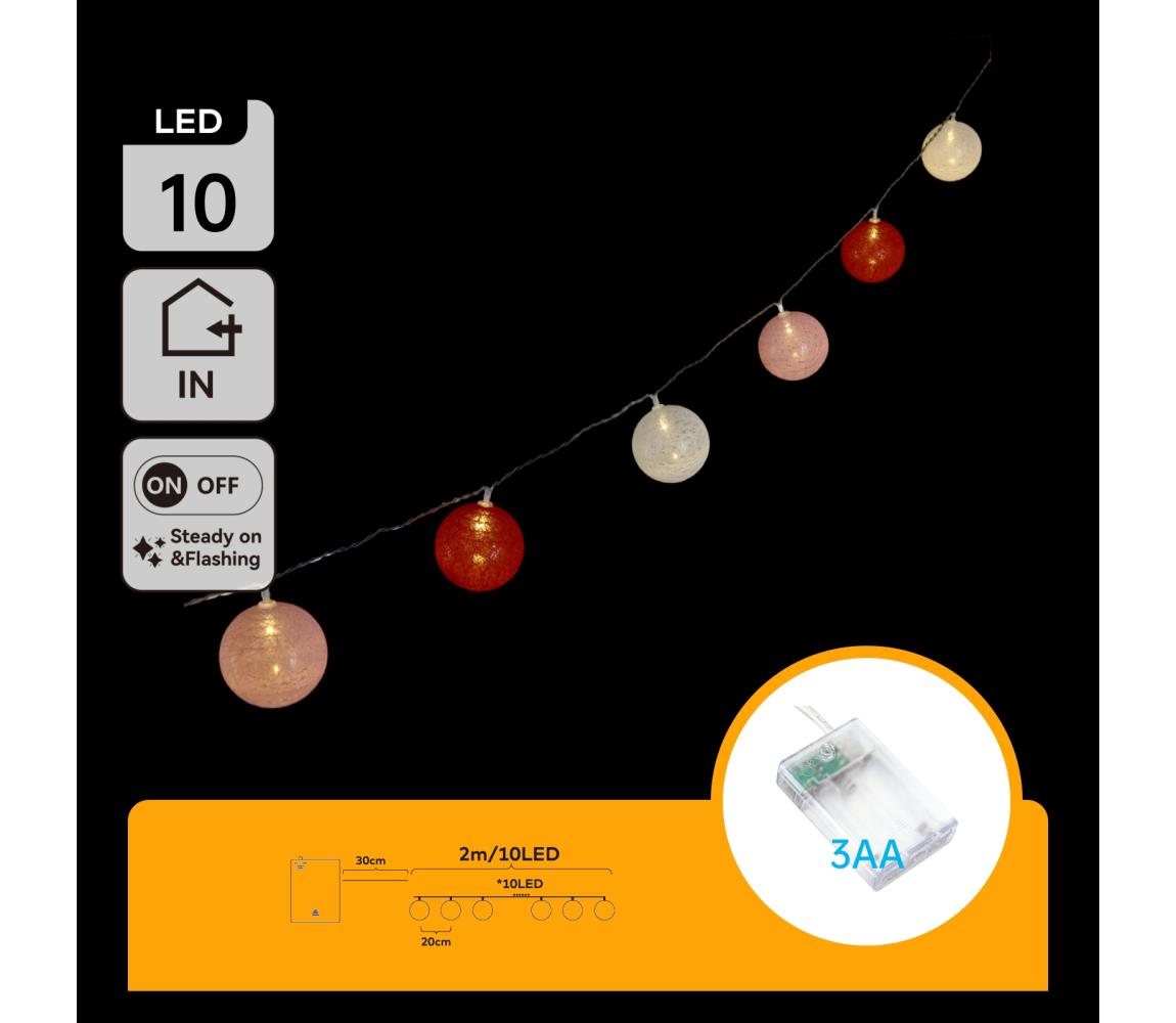 B.V. - LED reťaz 10xLED/3xAA 2m teplá biela B103033WT