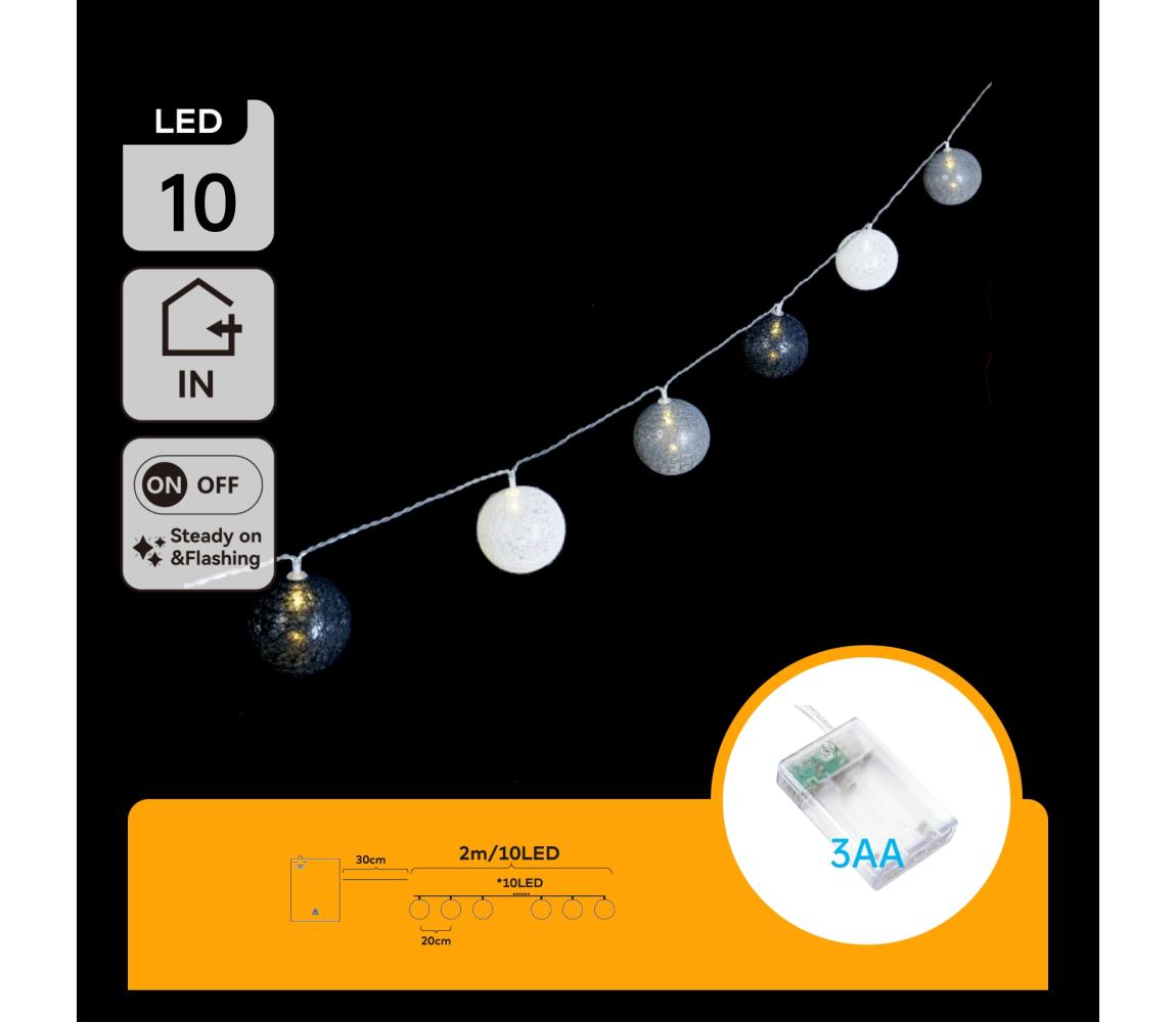B.V. - LED reťaz 10xLED/3xAA 2m teplá biela B103033WV
