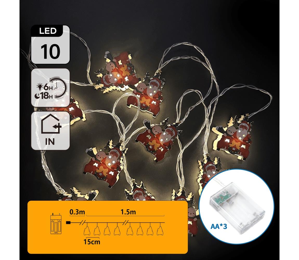 B.V.  - LED reťaz 10×LED/3×AA 1,5 m teplá biela sánky B10303Q6L