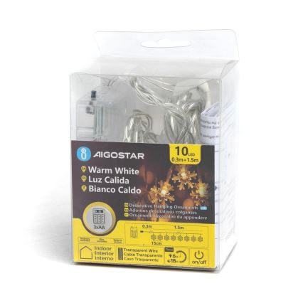 Aigostar - LED reťaz 10×LED/3×AA, 1,5 m, teplá biela, snehové vločky