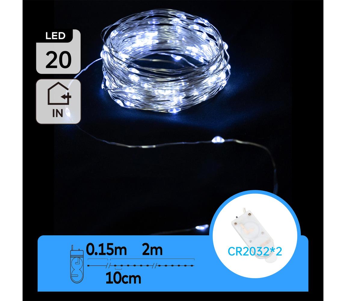 B.V. - LED reťaz 20xLED/2x3V 2m studená biela B10303K0Y