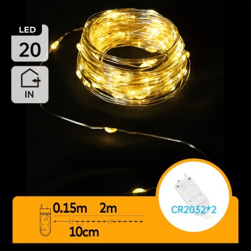 Aigostar - LED  reťaz 20xLED/2x3V 2m teplá biela