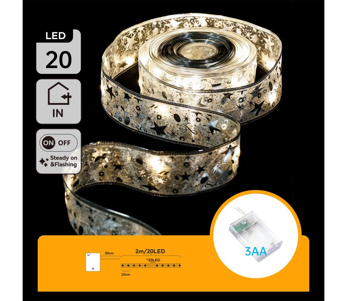 B.V. - LED reťaz 20xLED/3xAA 2m teplá biela strieborná B103033XC