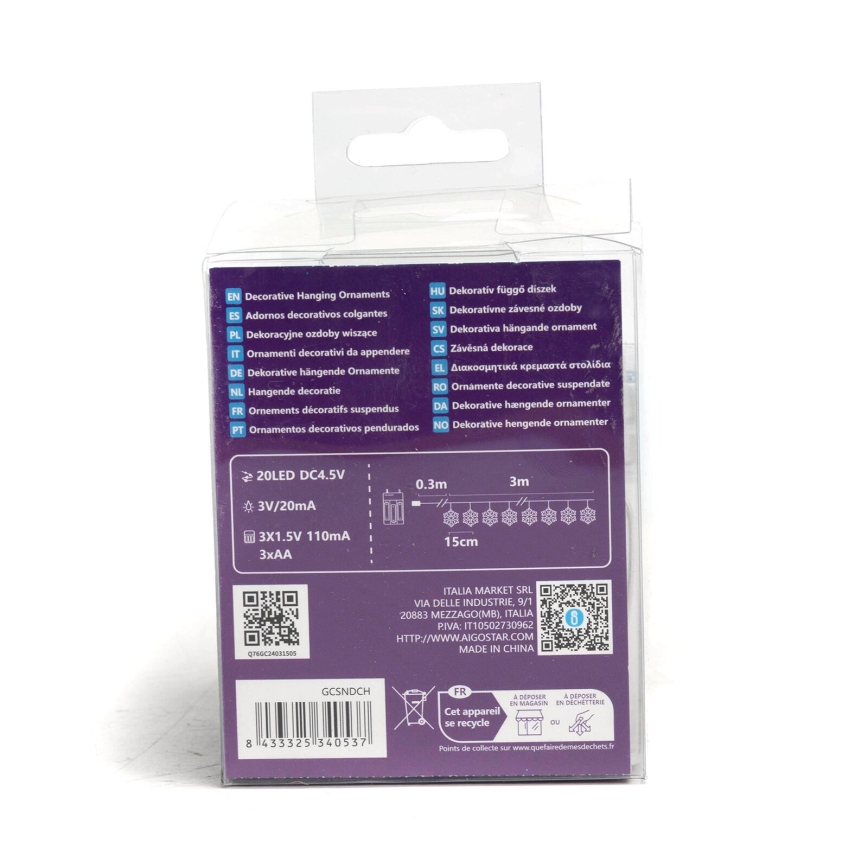 Aigostar - LED  reťaz 20xLED/3xAA 3,3m vločky