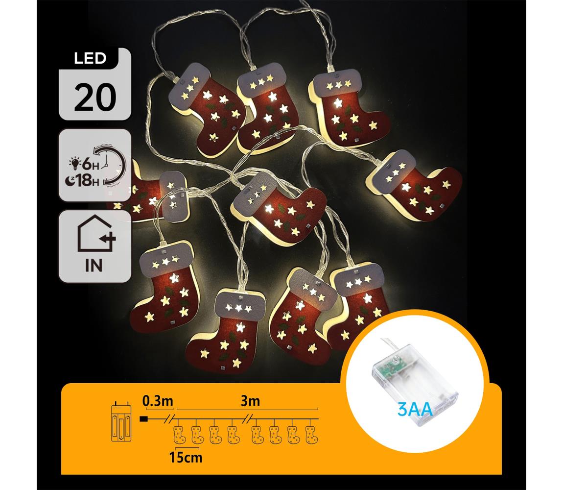 B.V. - LED reťaz 20xLED/3xAA 3m teplá biela pančuchy B10303Q6X