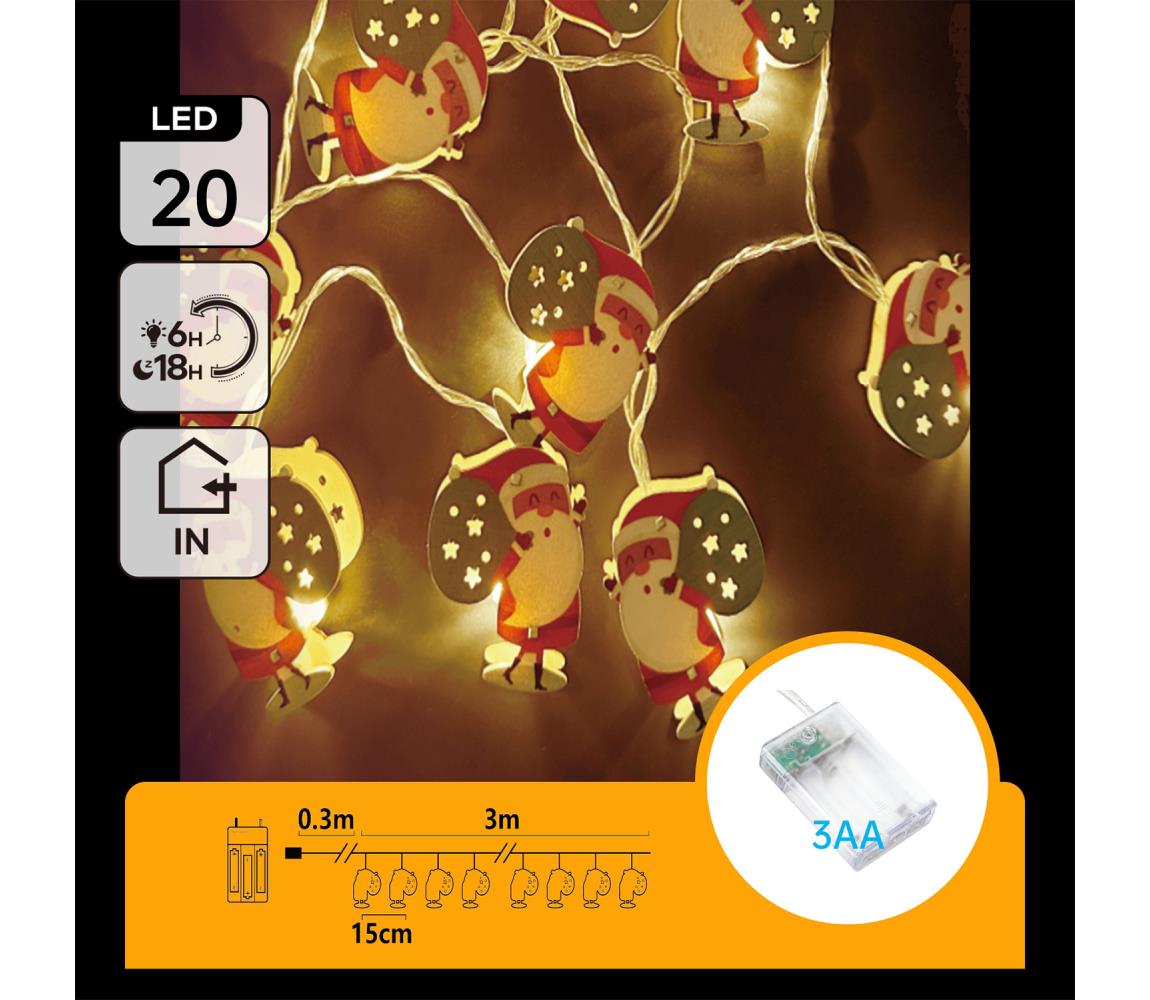 B.V. - LED reťaz 20xLED/3xAA 3m teplá biela Santa Claus B10303Q71