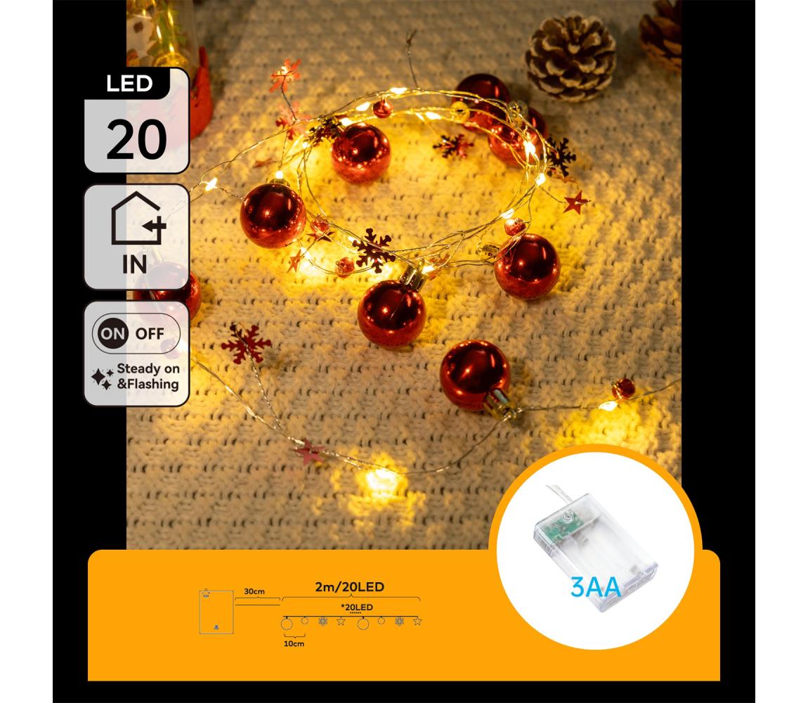 B.V. - LED reťaz 20×LED/3×AA 2m teplá biela B103033XJ