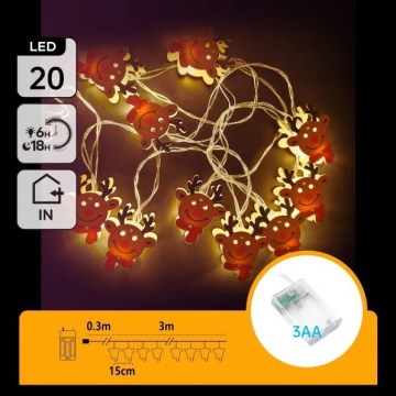 Aigostar - LED reťaz 20×LED/3×AA, 3 m, teplá biela, sob