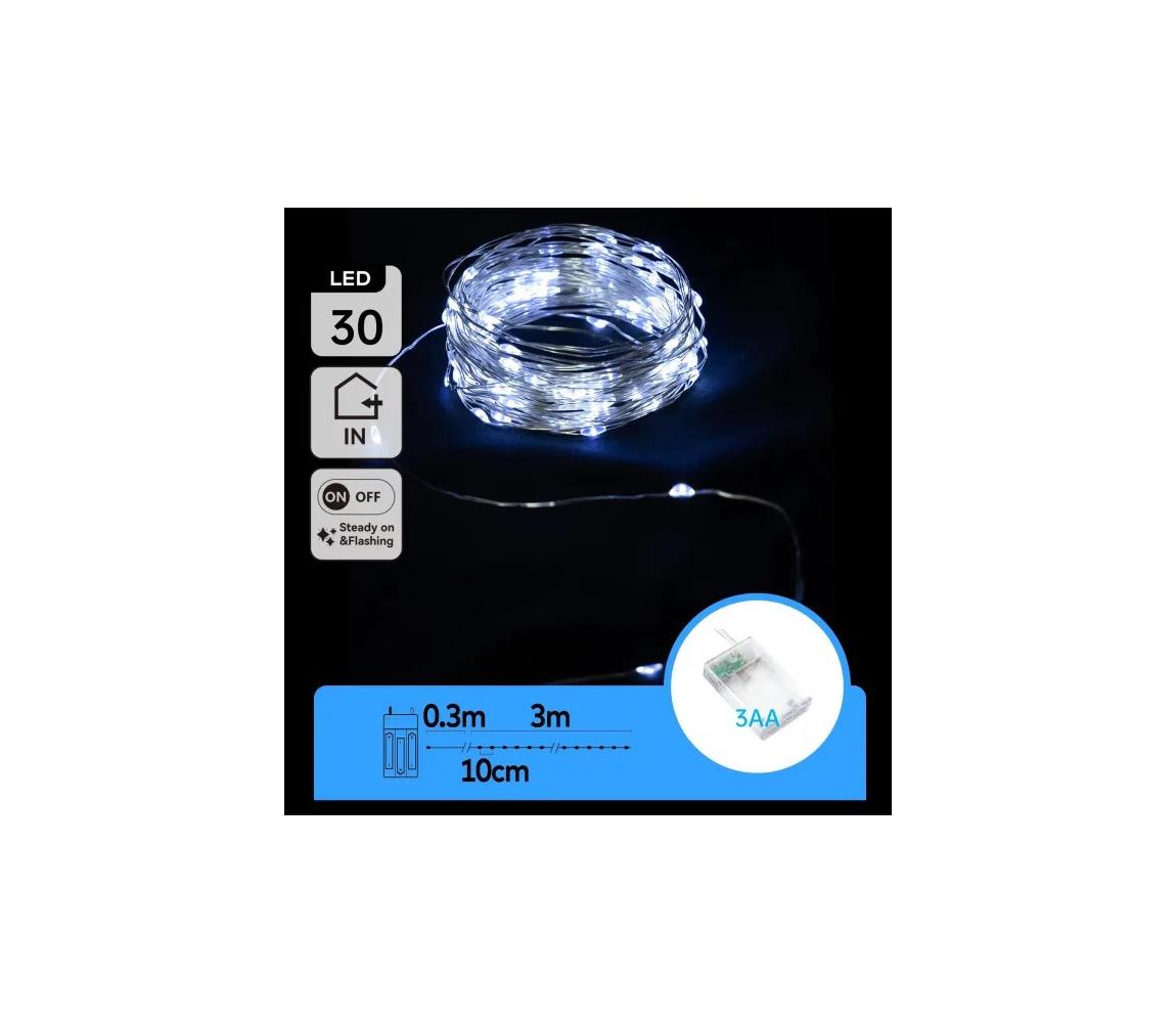 B.V. - LED reťaz 30× LED / 3× AA, 3,3 m, studená biela B10303KP0