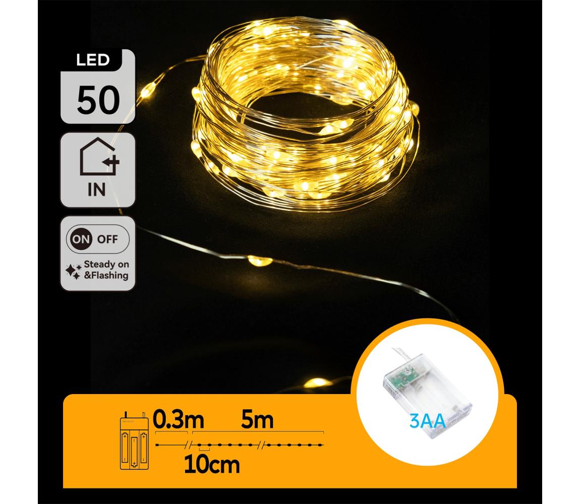 B.V. - LED reťaz 50xLED/3xAA 5,3m teplá biela B10303KO7