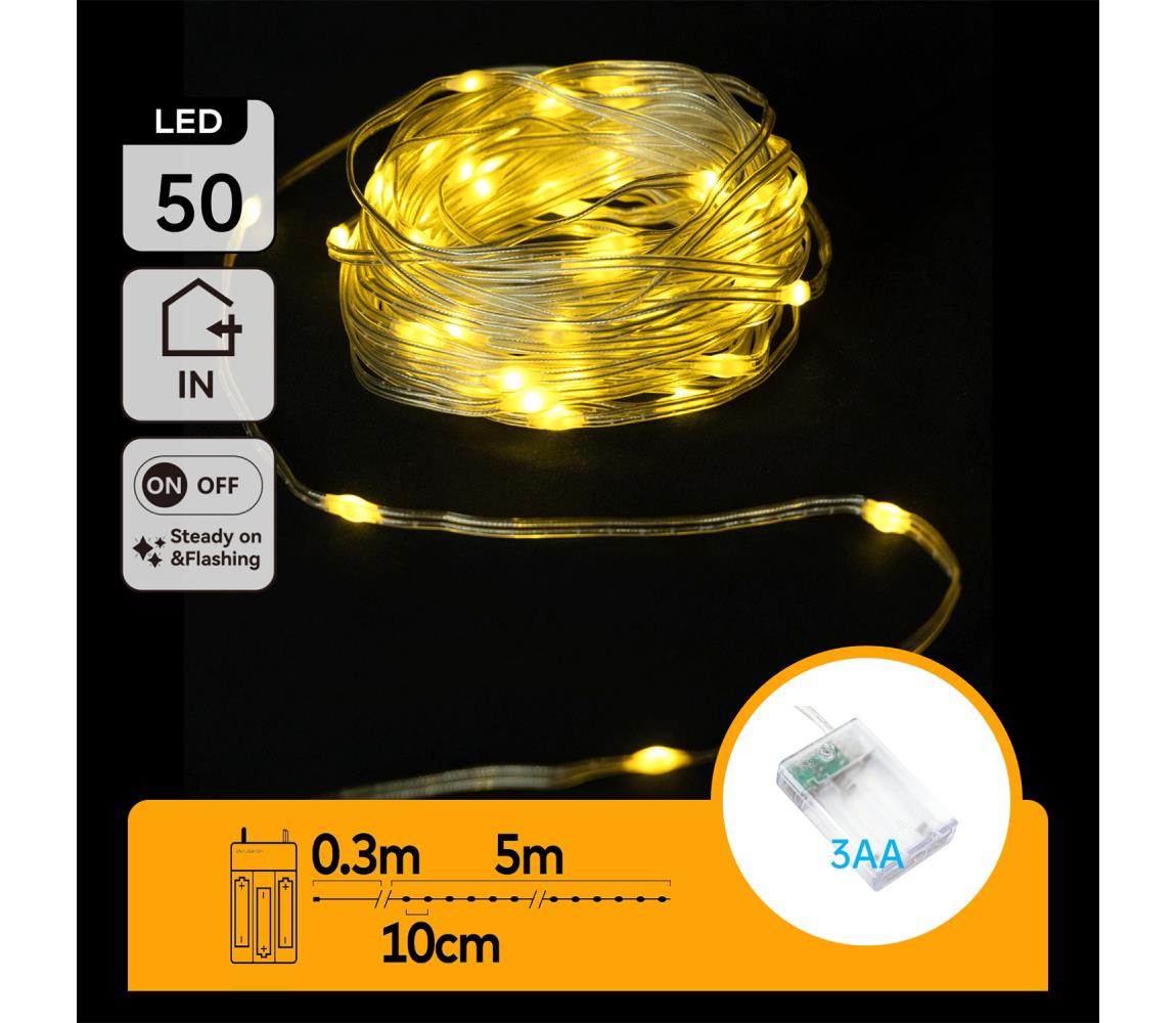 B.V.  - LED reťaz 50xLED/3xAA 5,3m teplá biela B10303KP9