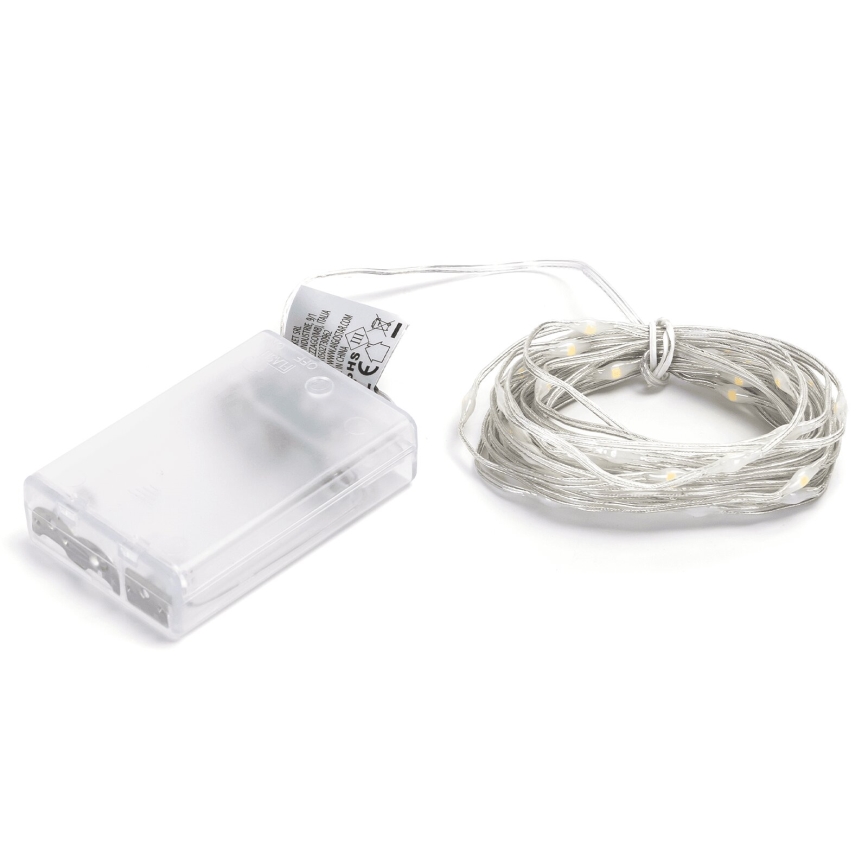 Svietiace LED diódy na tenkom drôte sú stočené do kruhu. Pripojený je k priehľadnému plastovému batériovému puzdru. Na puzdre je malý štítok s popisom.