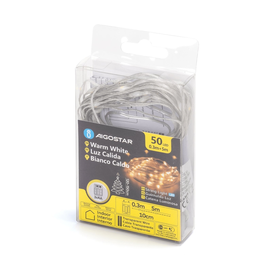 Svetlený veniec s 50 LED diódami v teplej bielej farbe je zabalený v priehľadnom plastovom obale. Veniec má priehľadný kábel, dĺžku 5,3 m a je určený do interiéru. Balenie obsahuje informácie o produkte v niekoľkých jazykoch.