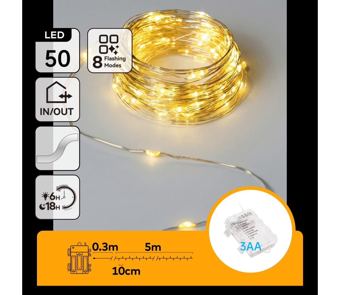 B.V. - LED reťaz 50xLED/3xAA 5,3m teplá biela B10303K19