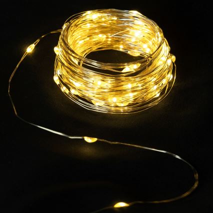 Aigostar - Vonkajší LED svetelný reťazec, 50 LED, 8 funkcií, napájanie 3× AA, dĺžka 5,3 m, teplá biela