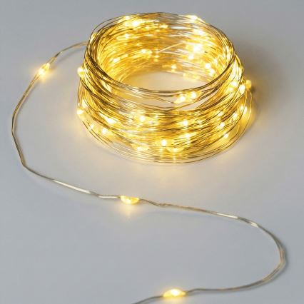 Aigostar - Vonkajší LED svetelný reťazec, 50 LED, 8 funkcií, napájanie 3× AA, dĺžka 5,3 m, teplá biela