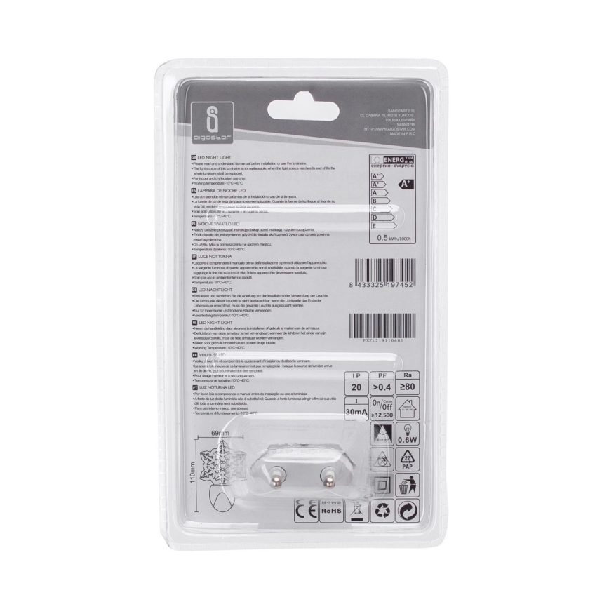 Aigostar - LED RGB Nočné svetlo so senzorom súmraku LED/0,5W/230V vločka