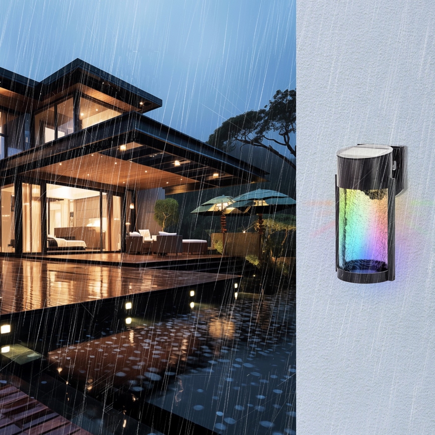 Aigostar - LED RGB Solárne nástenné svietidlo LED/2W/1,2V čierna IP44