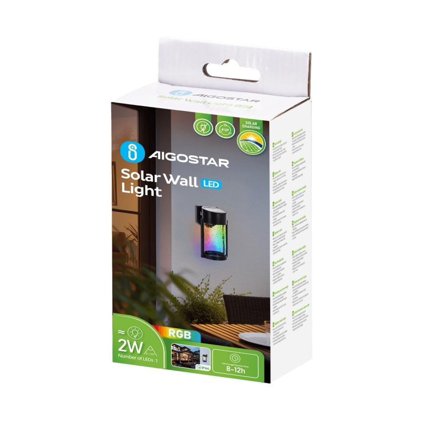 Aigostar - LED RGB Solárne nástenné svietidlo LED/2W/1,2V čierna IP44