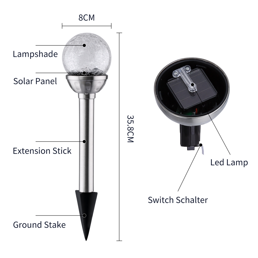 Aigostar - LED RGB Solárne svietidlo LED/0,08W/2V IP44 200 mAh