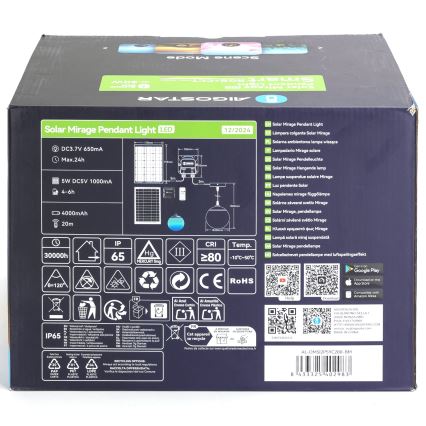 Aigostar - LED RGB Stmievateľný solárny luster MESH LED/20W/3,7V 4000 mAh 2700K-6500K IP65 pr. 20 cm