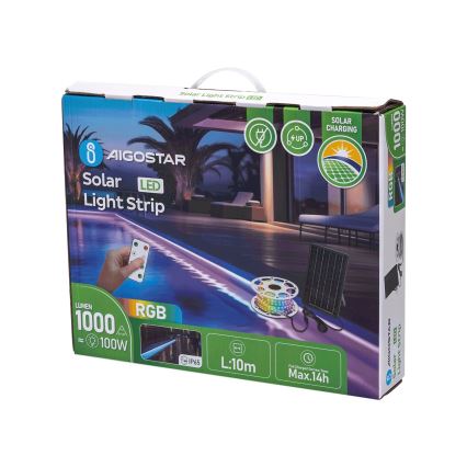 Aigostar - LED RGB Stmievateľný solárny pásik LED/10W/3,2V 10 m IP65 8000 mAh + diaľkové ovládanie