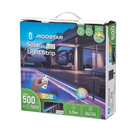 Aigostar - LED RGB Stmievateľný solárny pásik LED/5W/3,2V 5+2m IP65 4000 mAh + diaľkové ovládanie