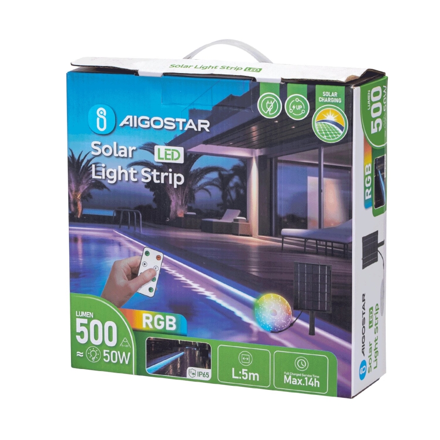 Aigostar - LED RGB Stmievateľný solárny pásik LED/5W/3,2V 5+2m IP65 4000 mAh + diaľkové ovládanie