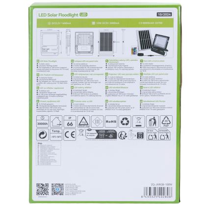 Aigostar - LED RGB Stmievateľný solárny reflektor LED/100W/3,2V IP66 + diaľkové ovládanie