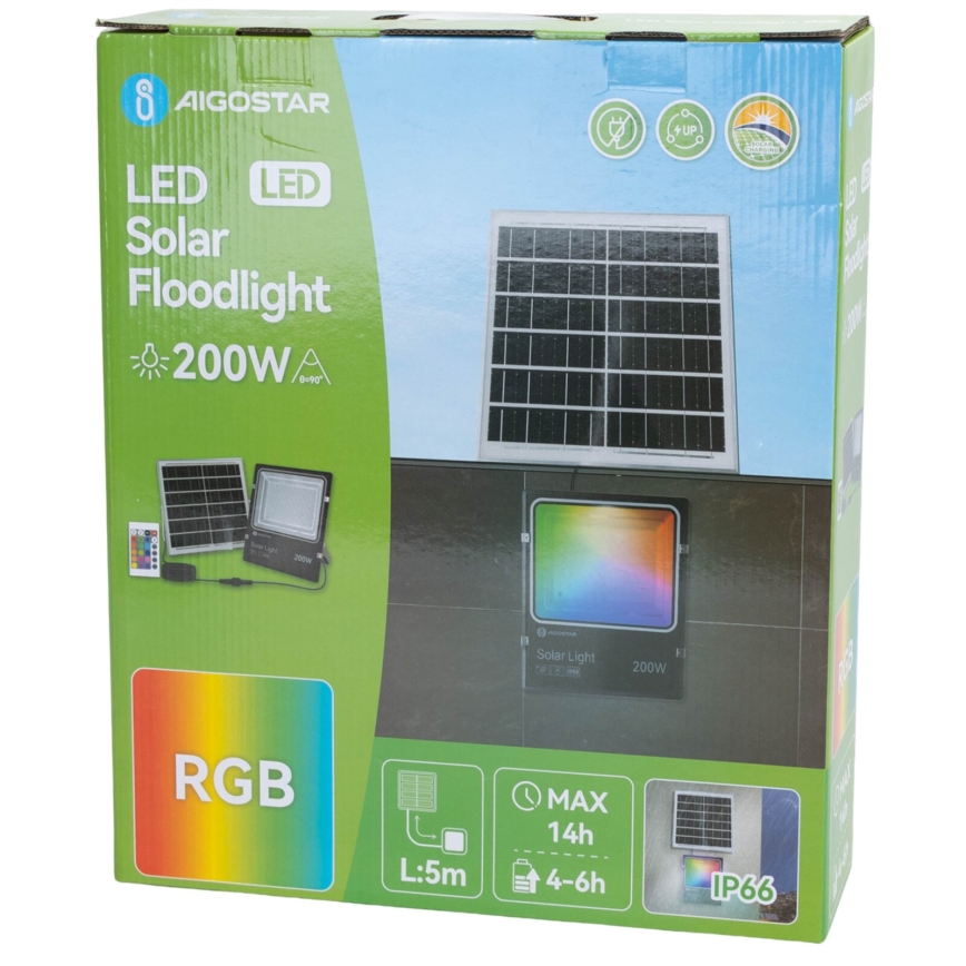 Aigostar - LED RGB Stmievateľný solárny reflektor LED/200W/3,2V IP66 16000 mAh + diaľkové ovládanie