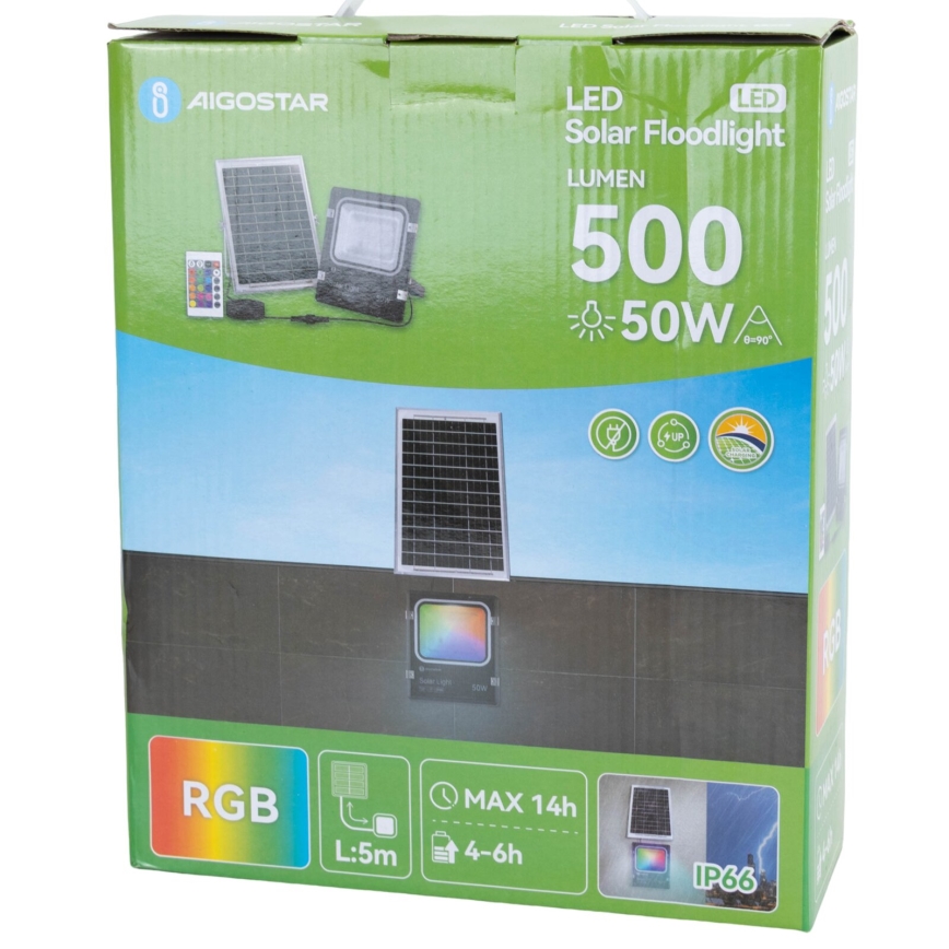 Aigostar - LED RGB Stmievateľný solárny reflektor LED/50W/3,2V IP66 4000 mAh + diaľkové ovládanie
