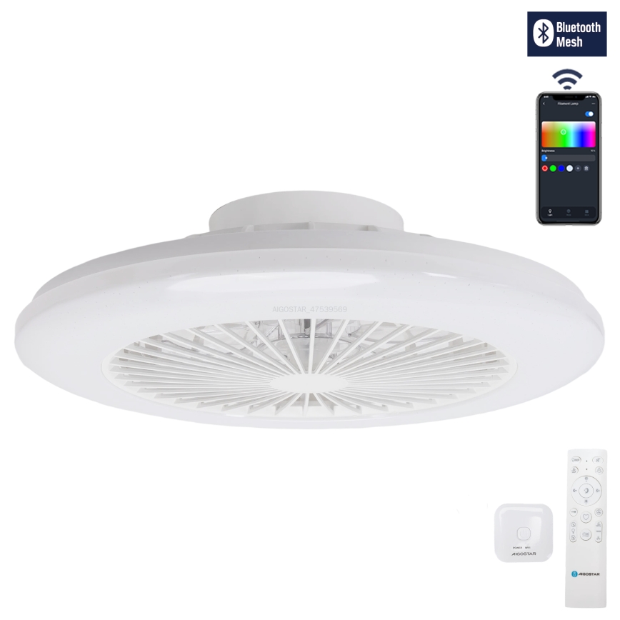 Aigostar - LED RGBW stmievateľné stropné svietidlo s ventilátorom LED/40W/230V 2700-6500K pr. 48,5 cm biela + diaľkové ovládanie