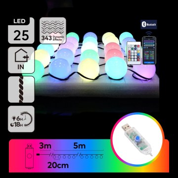 Aigostar - LED RGBIC Dekoratívna reťaz 25xLED/5W/USB 5 m viacfarebná