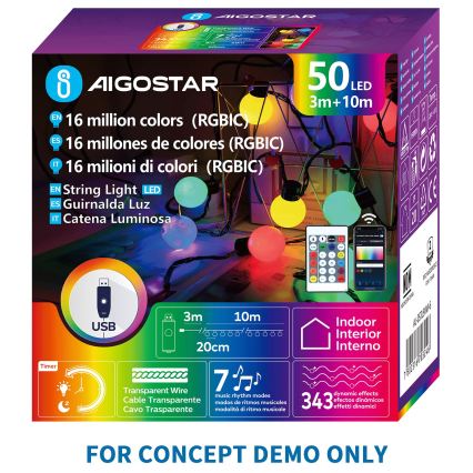 Aigostar - LED RGBIC Dekoratívna reťaz 25xLED/5W/USB 5 m viacfarebná