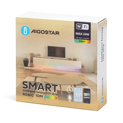 Aigostar - LED RGBIC Stmievateľný pás 10 m LED/24W/24V + diaľkové ovládanie Wi-Fi