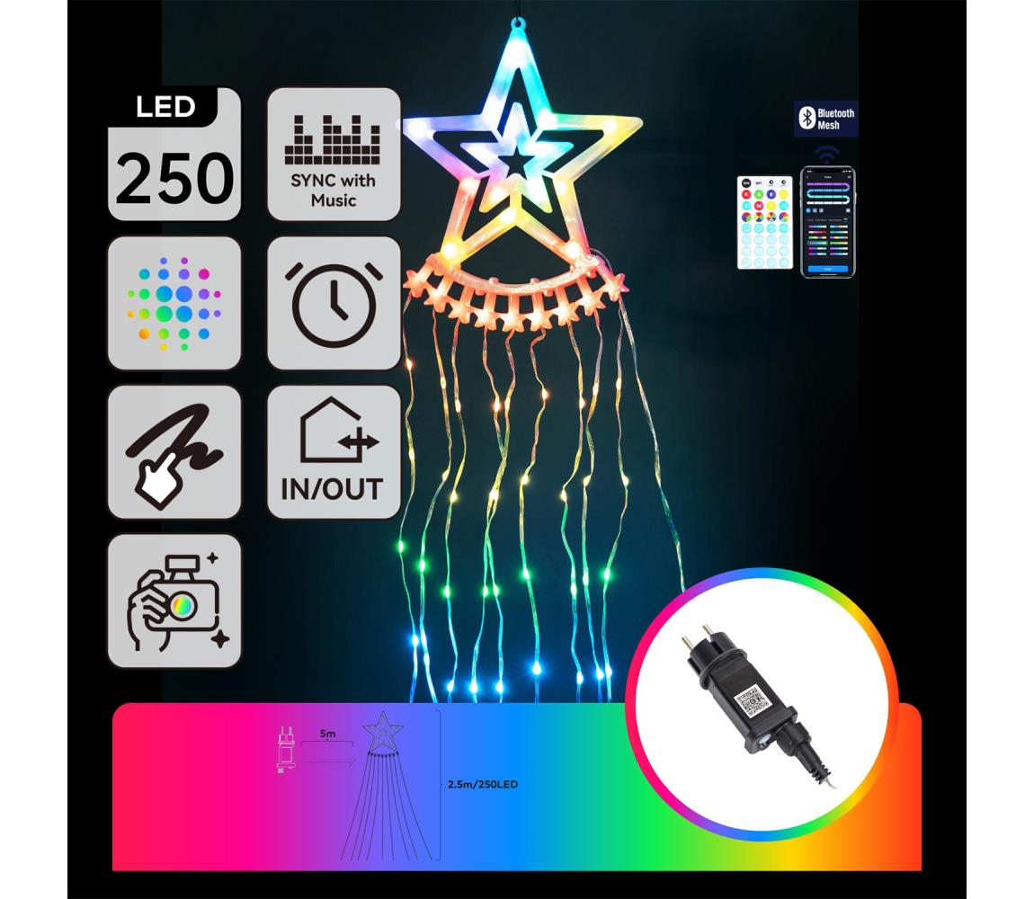 B.V. - LED RGBICW Exteriérová vianočná dekorácia 250xLED/230V 2,5m IP44 + diaľkové ovládanie S104033VR