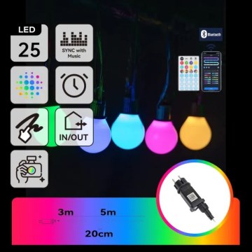 Aigostar - LED RGBICW Inteligentná vonkajšia svetelná reťaz MESH 25xLED 5 m IP44 + diaľkové ovládanie