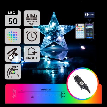 Aigostar - LED RGBICW Inteligentný vonkajší vianočný reťazec MESH 50xLED 5m IP44 + diaľkové ovládanie