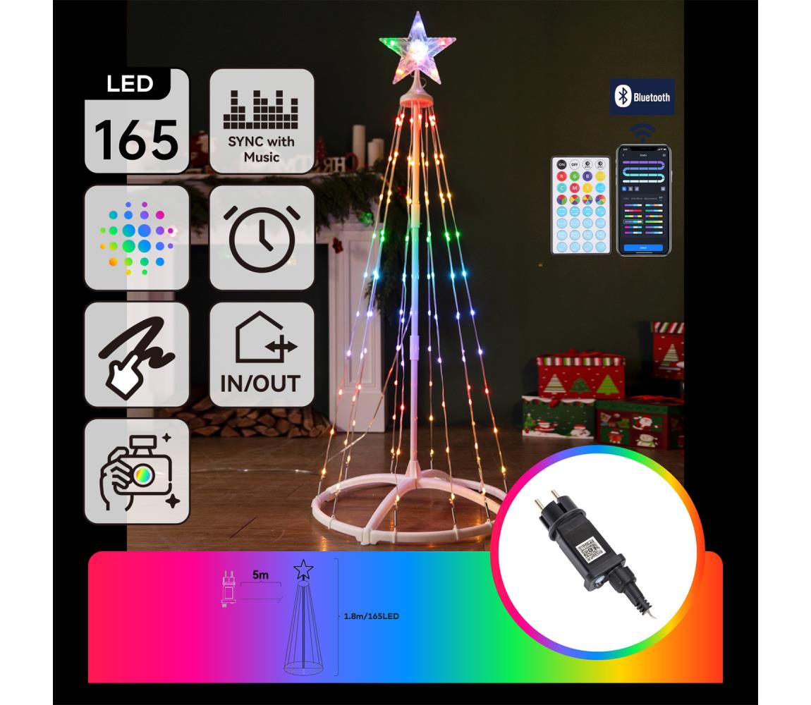 B.V. - LED RGBICW Vonkajšia vianočná dekorácia 165xLED/230V 1,8m IP44 + DO S104033W4